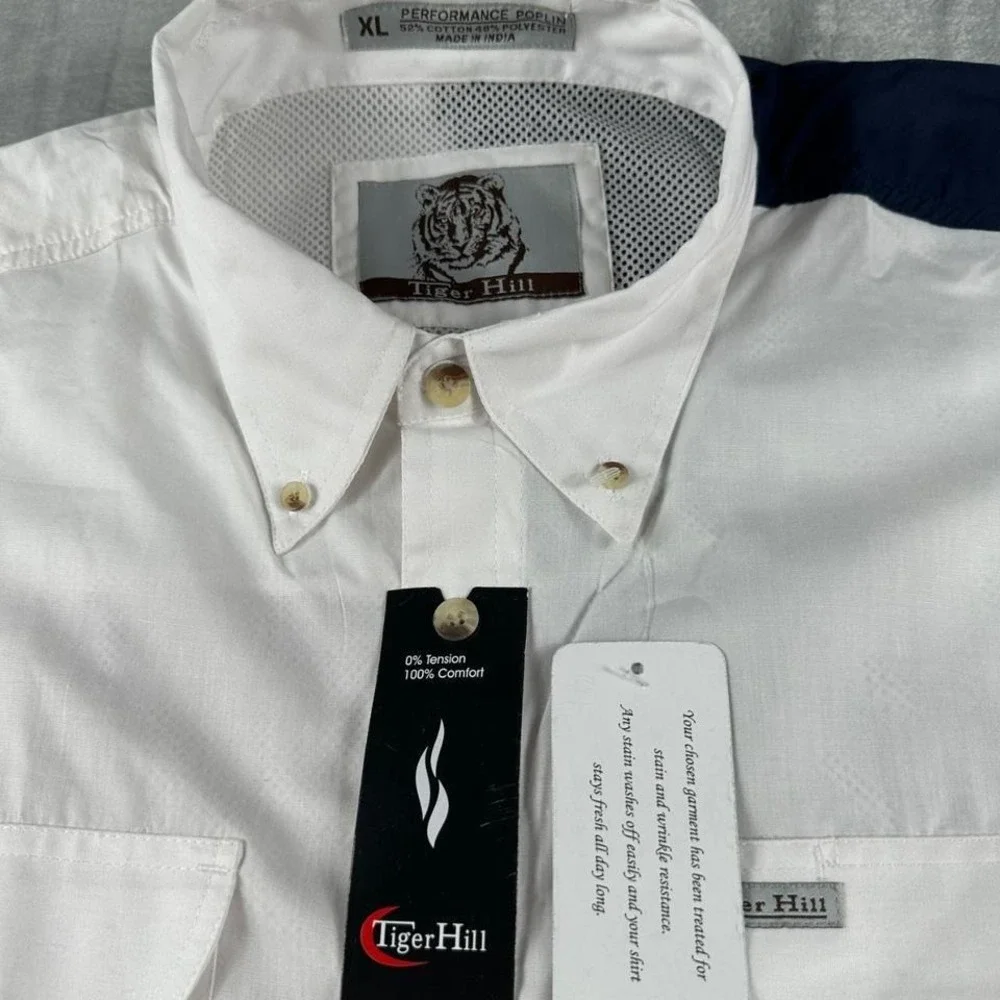 NWT Tiger Hill Fishing Shirt Men XL White Texas Flag Performance Poplin LS